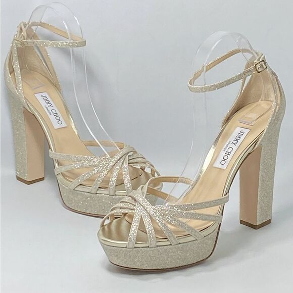 Jimmy Choo Isra 120MM Glitter Platform Sandals size 42 - Picture 1 of 13